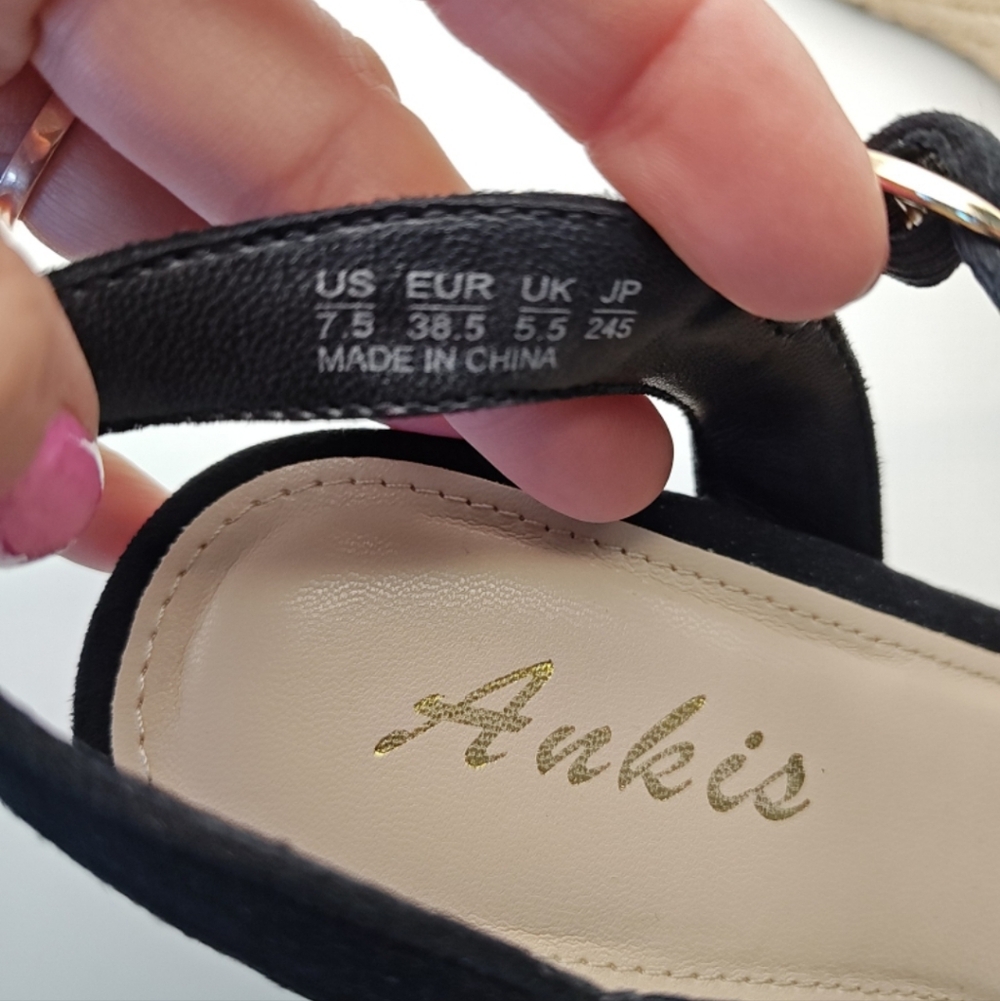 Ankis Black Espadrille Wedge Sandals 7.5 - Picture 7 of 12